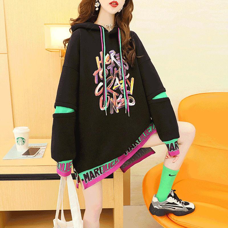 Middle Long Female Hooded Sweater Plus Velvet Thick Korean Coat Loose Wild Fashion Street Top