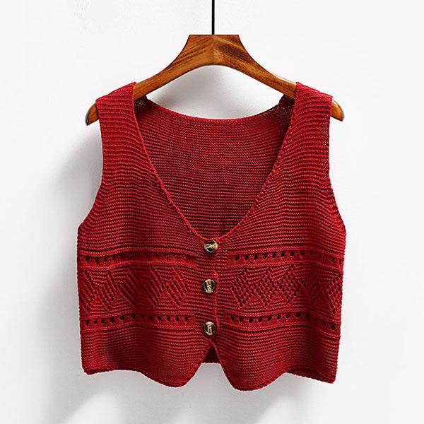 V-neck Loose Openwork Sweater Waistcoat Crocheted Waistcoat All-match Sleeveless Sweater Women Short