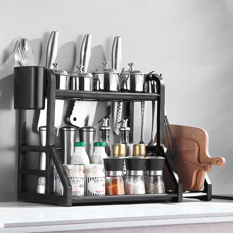 Kitchen Shelves Spice Rack Storage Rack Chopsticks Knife and Fork Rack Free Punch Artifact Plastic Kitchen Organizer