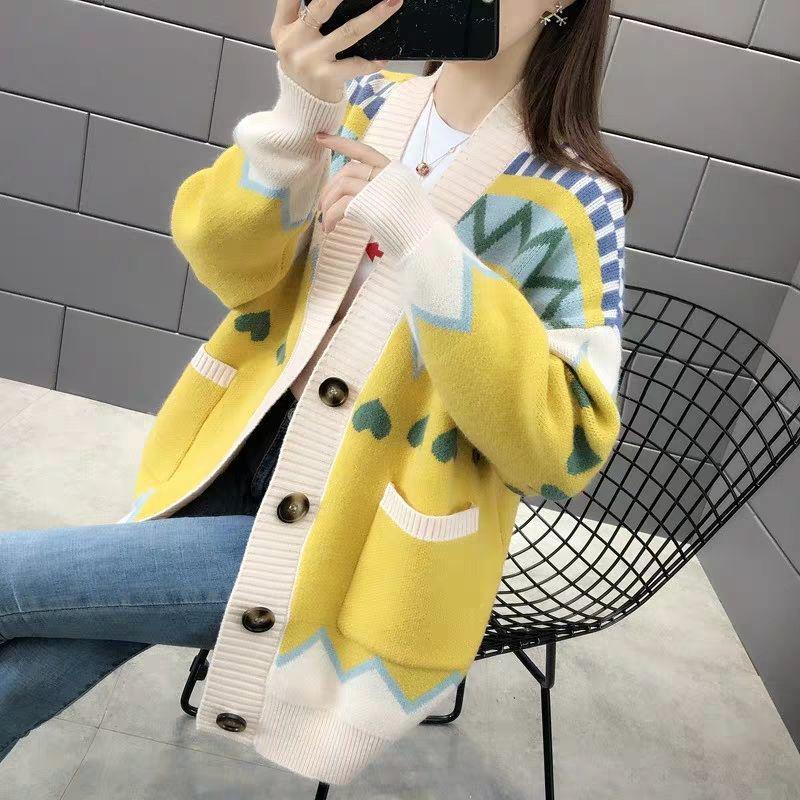 Sweater Cardigan Thickened Mid-length Spring and Autumn Loose Knit Lazy Style Jacket Women