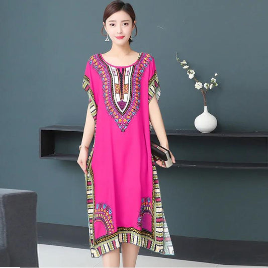 Cotton Silk Dress Long Casual Home Furnishing Ethnic Style Printing Add Fertilizer To Increase