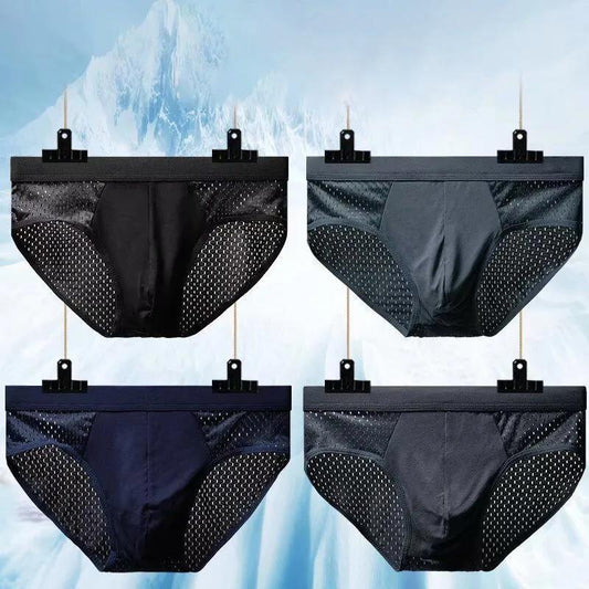 Summer Men's Underwear Mesh Ice Silk Briefs Sexy Breathable Thin Mid-waist Youth Briefs