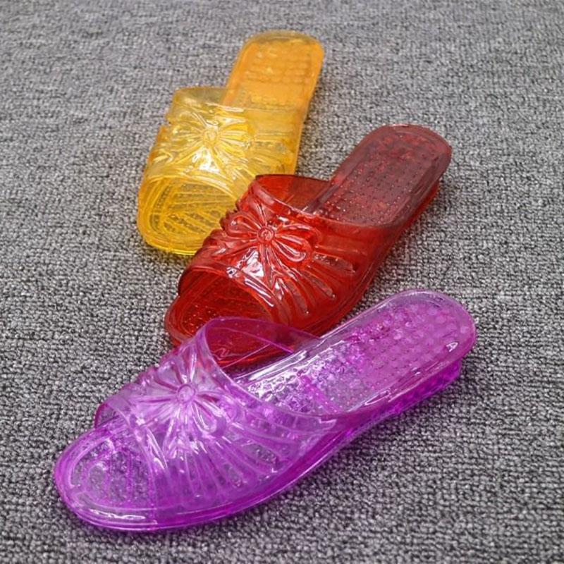 Jelly Transparent Crystal Plastic Flat-heeled Women's Slippers Ladies Summer Slope with Thick-soled Outdoor Sandals and Slippers Plastic Large Size