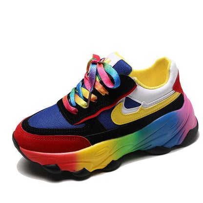 Daddy Shoes Women's Thick Bottom Increased Rainbow Shoes Students Korean Version of Wild Mesh Running Sports Shoes