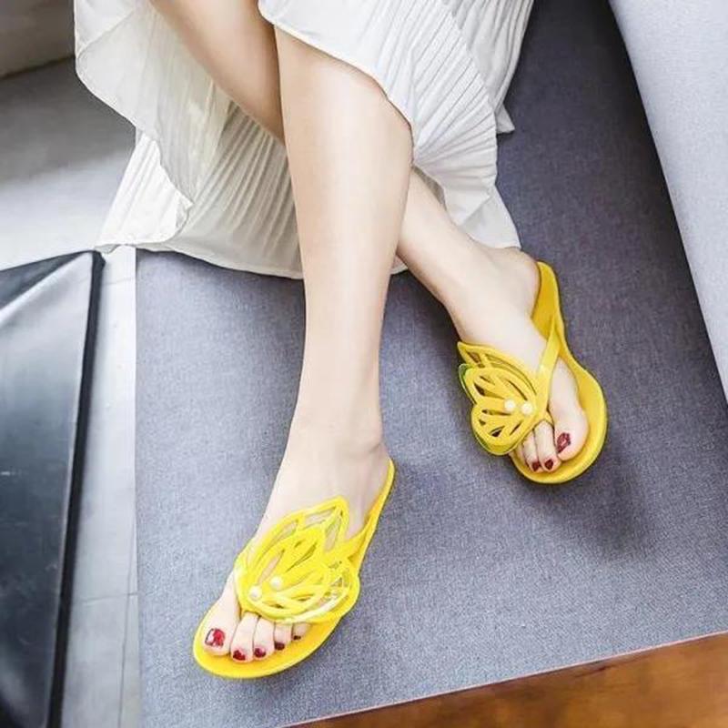 Summer Women's Flat-bottomed Fashion Beach Flip Flops Female  Cute Outside Wear All-match Jelly Flip-flop Sandals Drag buy a size one size larger