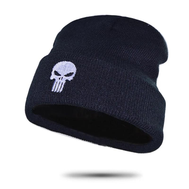 Skullies Beanies Men Devil Skull Embroidery Streetwear Hip Hop Hats Black Autumn Winter Warm Fashion Unisex Knitted Beanies Caps Brimless Skull Hat