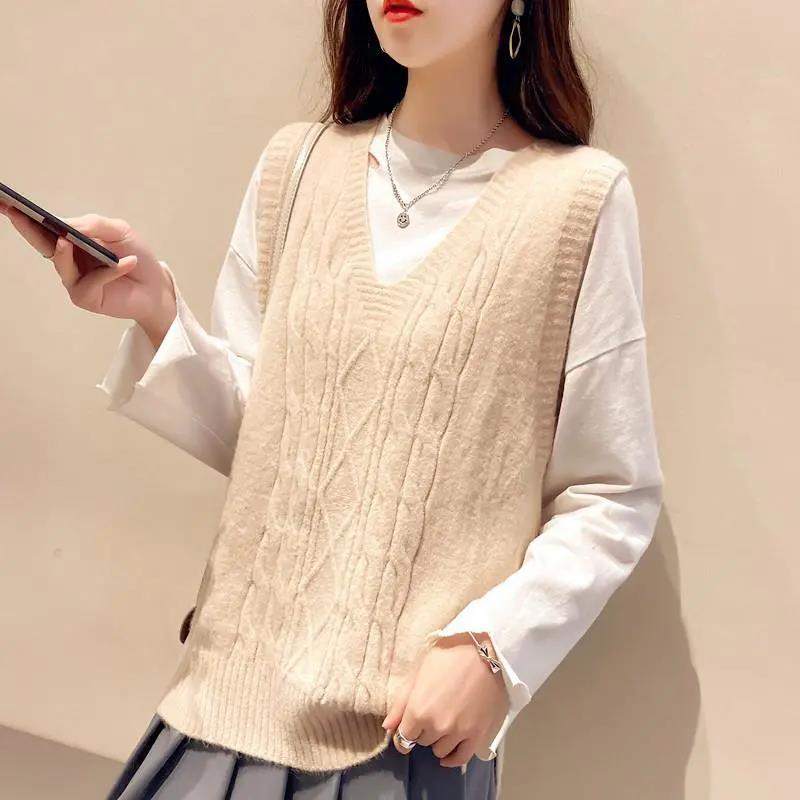 Sweater Vest Women's Autumn and Winter Loose Retro V-neck Sleeveless Knitted