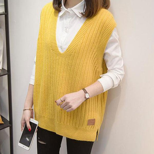 Loose Pullover Knit Vest, Short V-neck Sleeveless Sweater All-match Outer Wear