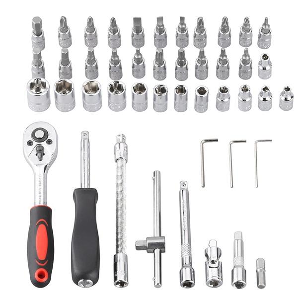 46 Pieces of Multifunctional Ratchet Wrench Socket Set Suitable for Car Bicycle and Motorcycle Repair Tools