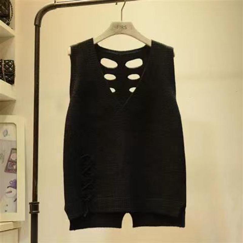 V-neck Knitted Vest Women's Loose All-match Strap Sweater Vest Women's Solid Color Vest Thin Sweater