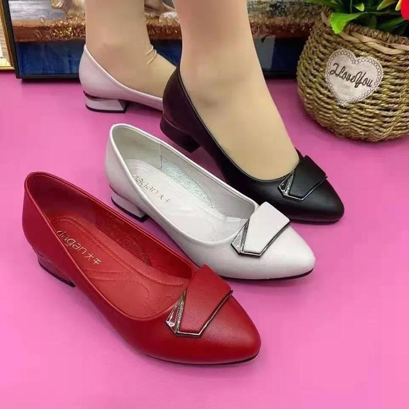 Ladies High Heels Low Heel Pointed Toe Pumps High Heels Soft Leather Soft Sole Soft Surface Thick Heel Pumps Work Shoes