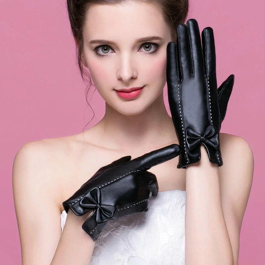 Winter Warm Leather gloves Thick gloves Woman fashion gloves Plush Cotton gloves Windproof gloves