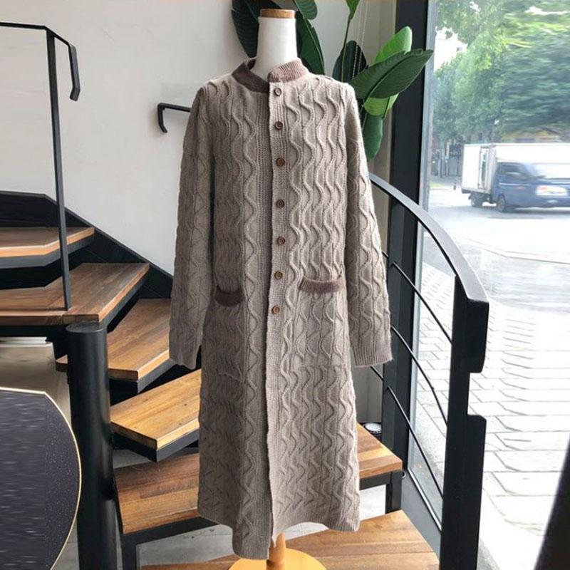 Autumn and Winter Literary Style Jacket In The Long Section Stand-up Collar Slimming Knitted Sweater Cardigan Loose Female Top