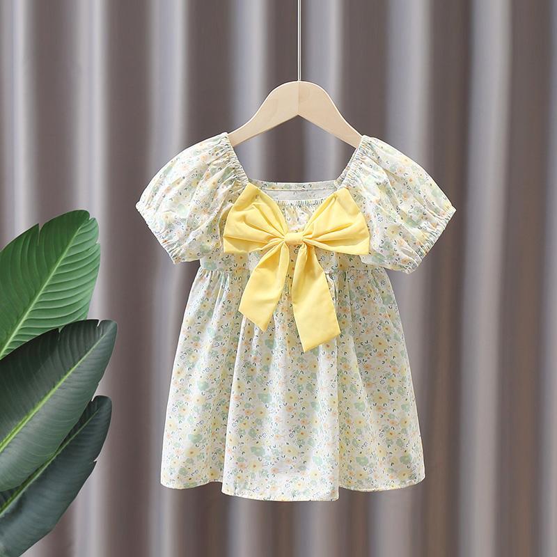 Girls Dress Short-sleeved Princess Dress Summer Korean Children's Summer Small and Medium-sized Children's Floral Western Skirt