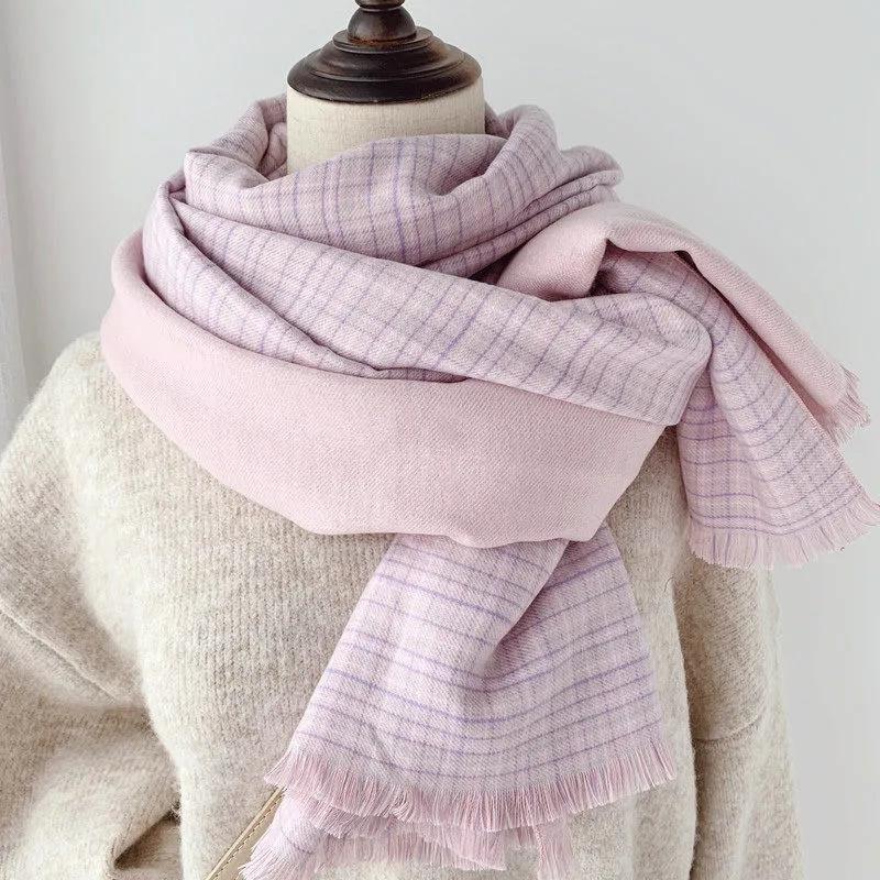 Women's Scarf Autumn and Winter Thick Warm Double-sided Knitted Scarf Wild Pure Color Imitation Cashmere Scarf Shawl