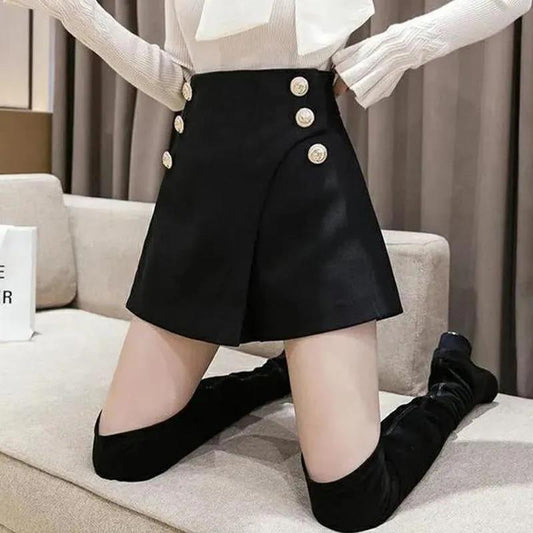 Woolen Shorts Women's Autumn and Winter High Waist Irregular Skirt Pants Korean Version Was Thin Wearing A-line Wide-leg Boots Pants