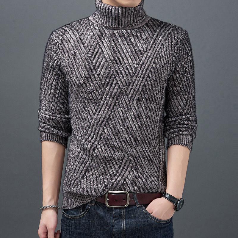 Men's Turtleneck Sweater Autumn and Winter Thickening Warm Bottoming Shirt Slim Fit All-match Youth Knitted Sweater