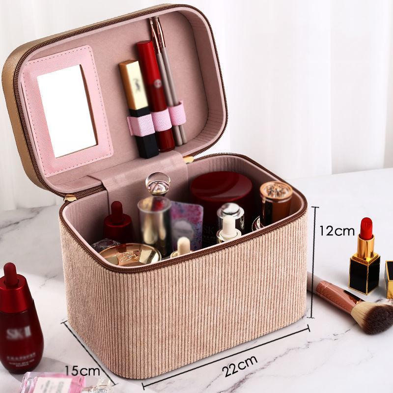 Portable Cosmetic Bag, Large Capacity Advanced Flannel Multi-layer Cosmetic Case Multifunctional Portable Cosmetic Storage Box