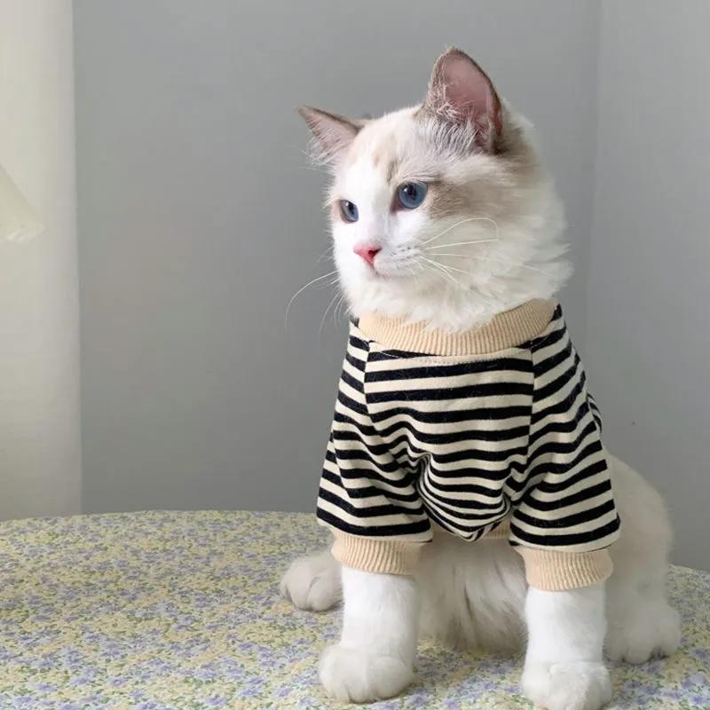 Pet Cat Autumn Clothes Striped Two-legged Sweater British Short Puppet Cat Two-legged Sweater Classic Comfortable Knitwear Cat's Outerwear