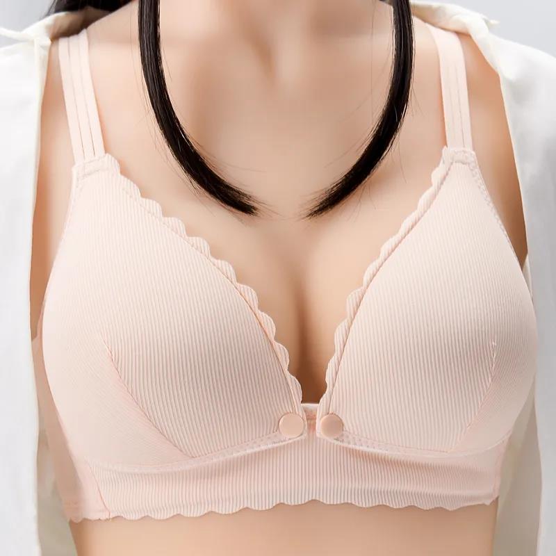 Breast Feeding Underwear Pregnant Women Early and Late Bra Postpartum Breast Feeding Anti Sagging Gathered Non Steel Ring Bra Breathable Cotton