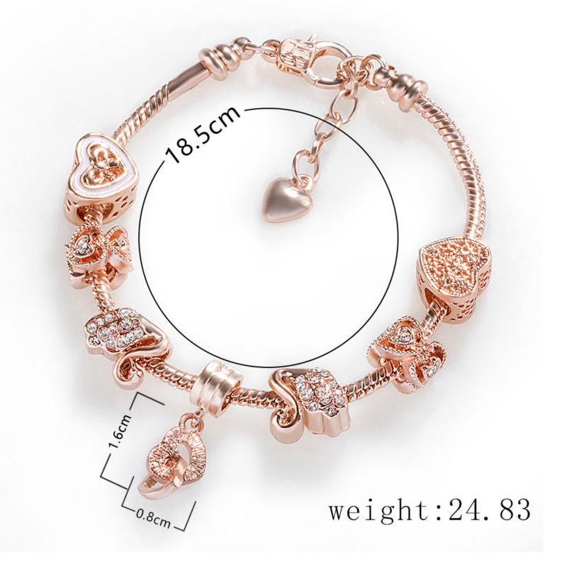 Fashion Rose Gold Heart-with-heart-shaped Bracelet Charm Bracelet Diy Beads Bracelet for Women Gift