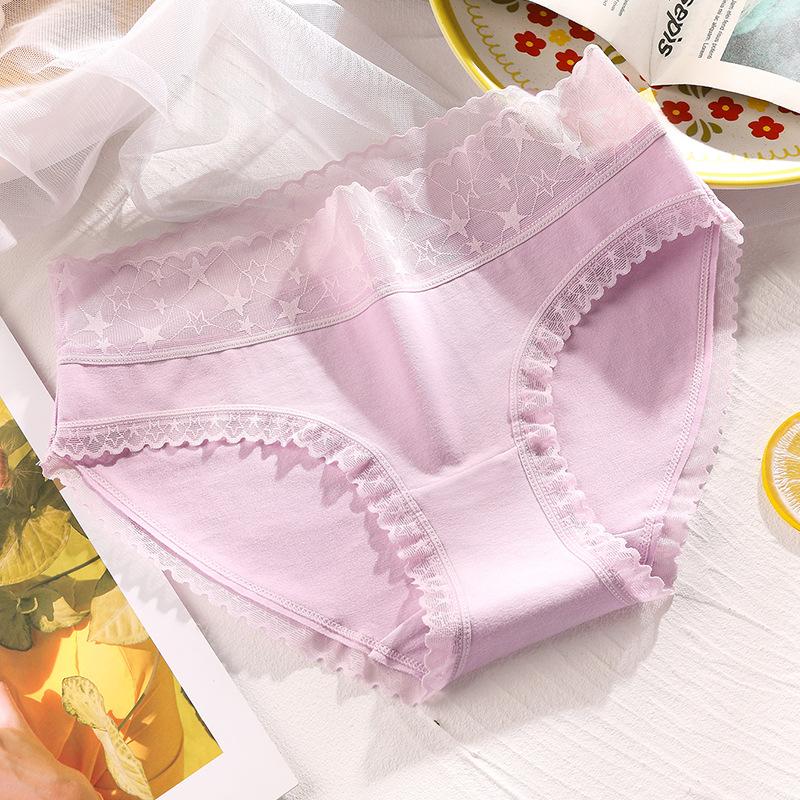 6Pcs/Set Seamless Women's Mid-waist Panties Large Size Lace Cotton Briefs Solid Color Highly Elastic Casual Underpants