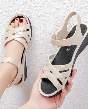 Large Size Women's Sandals Summer Rubber Plastic Velcro Flat Bottom Middle-aged and Elderly Soft-soled Sandals Mother Shoes