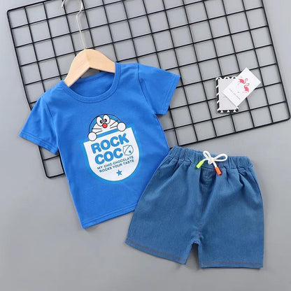 1-5 Years Boys Short Sleeve Costume Sets 2021 Summer O-Neck Children Kids Casual Clothing for Boys Sets 2Pcs Tops + Pants