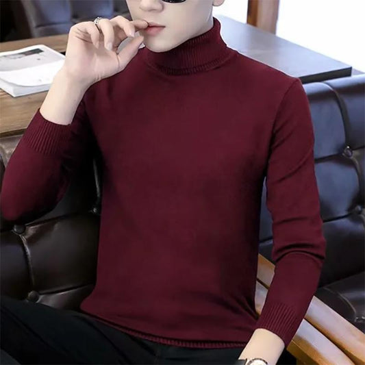 Turtleneck Sweatershirts Men's Round Neck Solid Color Pullover All-match Warm Sweater Autumn