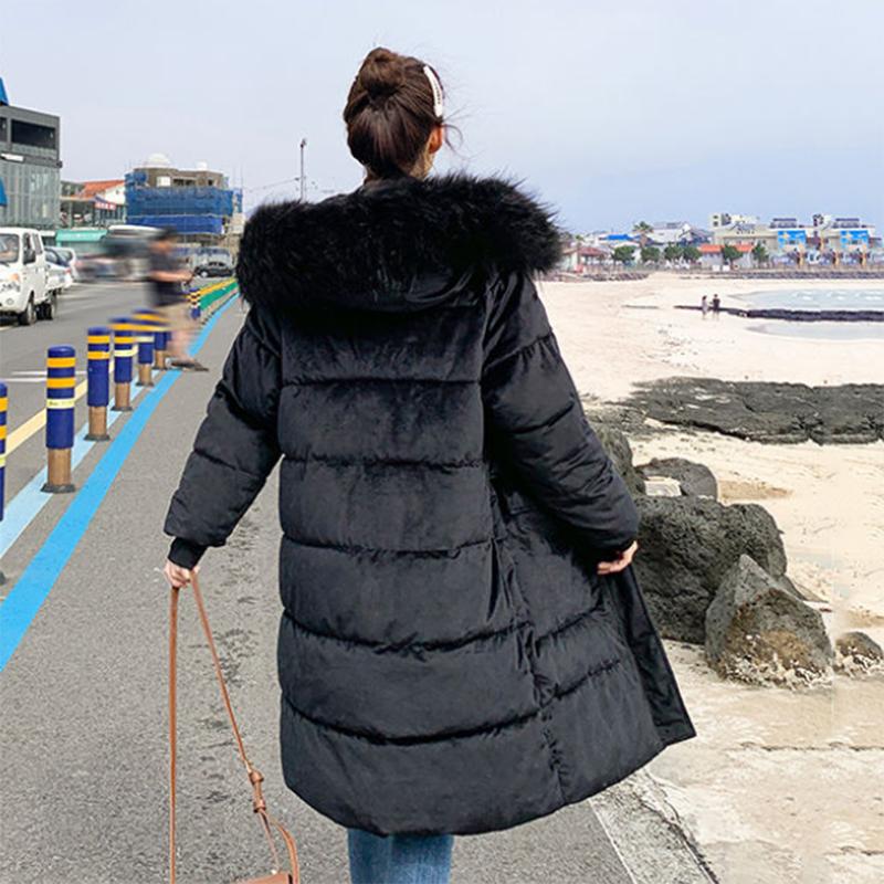 Women's Solid Color Down Jacket Mid-length Korean Loose Thick Coat Warm Cotton Coat Big Fur Collar Winter Clothes Quilted Coat