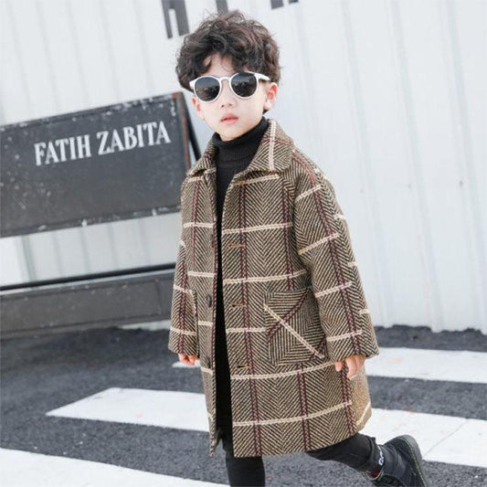 Boys Woolen Coat Mid-length 2021 Autumn and Winter New Children's Woolen Coat Thicken Korean Version of The Big Boy