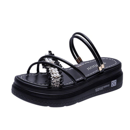 Two Wear Women's Summer Sandals All-match Thick-soled Height-increasing Shoes Fashion Students Wear Sandals and Slippers Outside