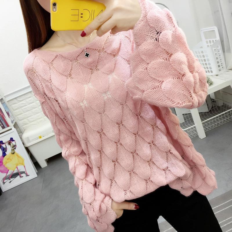 Bat Sleeve Large Size Sweater Hollow Sweater Women's Thin Sweater Spring and Autumn Loose