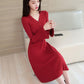 Winter Fashion Padded Sweater Skirt Mid-length Over The Knee V-neck Knitted Dress Slim Inner Base Bag Hip Skirt