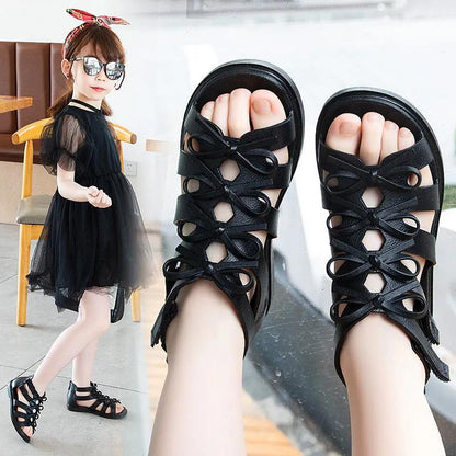 Girls Sandals 2021 Summer Children Gladiator Roman Sandals  Classic Kids Beach Shoes Zipper Soft Leather Comfortable 26-34