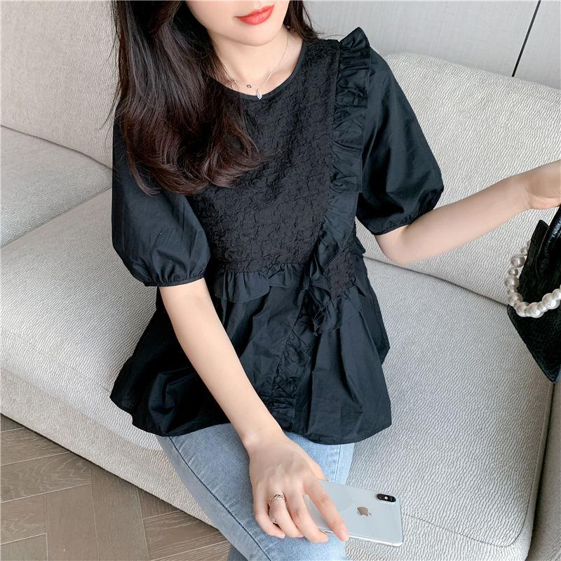 White Summer Short-sleeved Women's Design Sense Niche Fashion Casual Small Shirt Puff Sleeve Chiffon Top