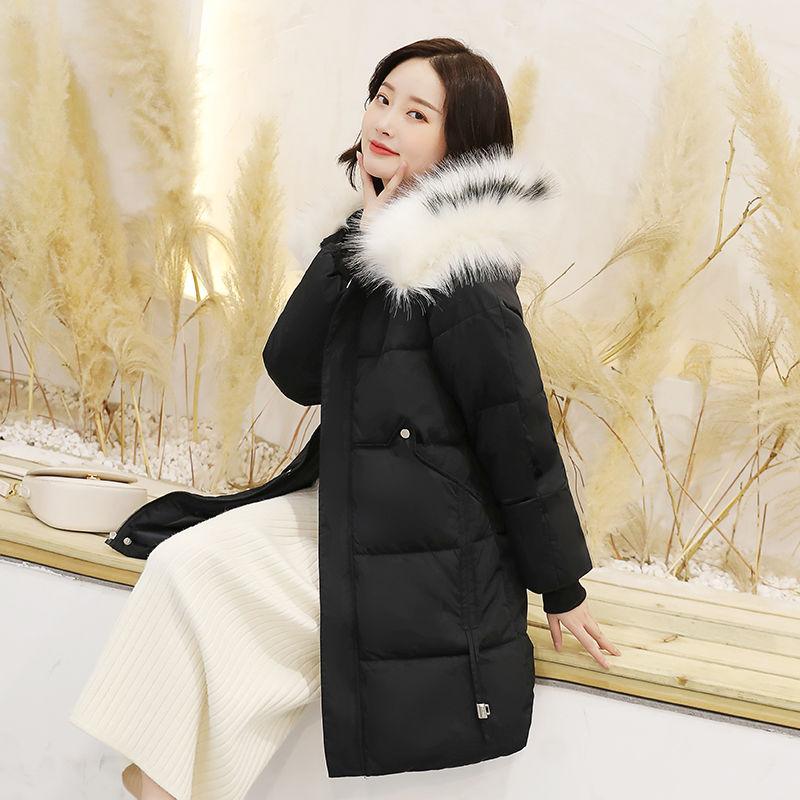 Plus Size Women's Fashion Down Cotton Padded Jacket Coat Hooded Fur Collar Coat Long Style Over The Knee Thickened Warm Women's Parka