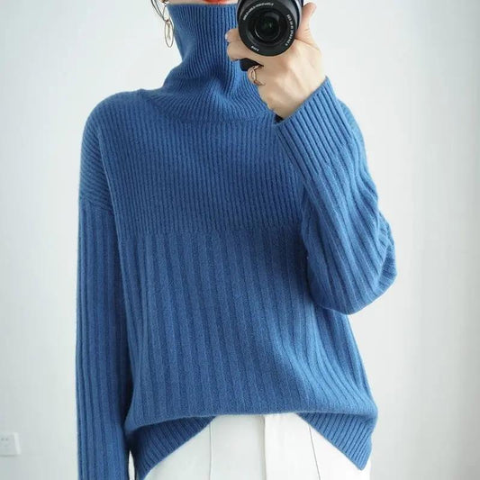 Autumn Winter Turtleneck Sweaters Thick Pullover Sweater Women's Solid All-match Fashion Knitted Bottoming Tops