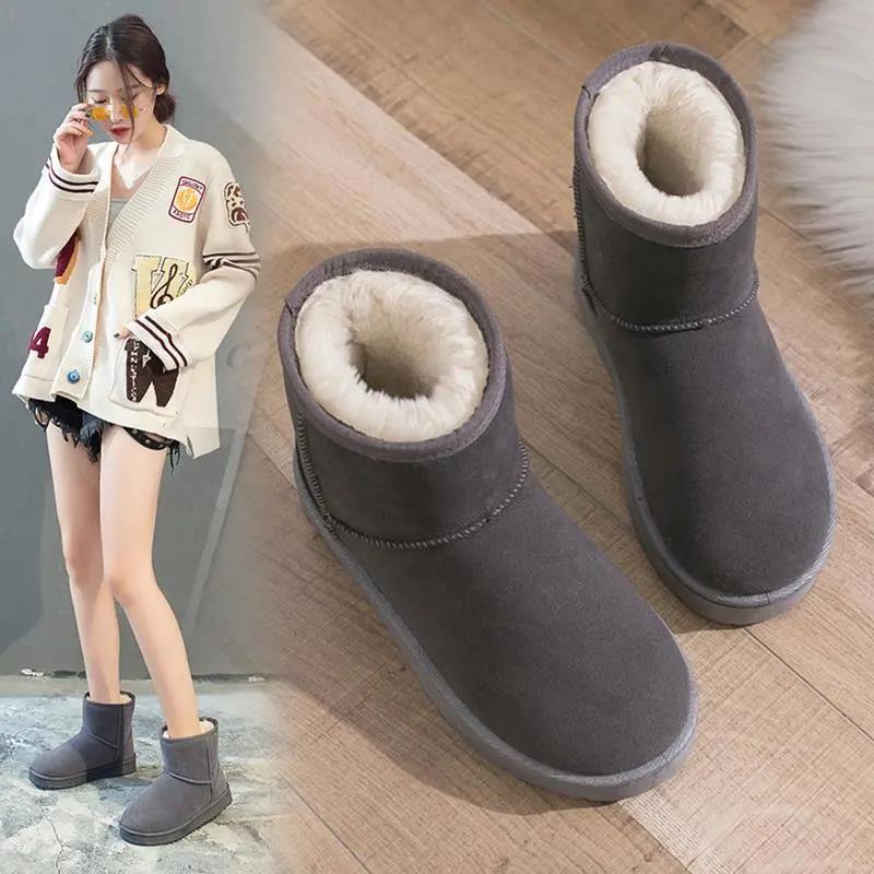 Snow Boots Women Plus Velvet Autumn and Winter Snow Cotton Shoes Non-slip Flat Short Tube Warm Women's Shoes