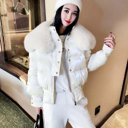 Women Winter Parkas Jacket Coat Glossy Warm Women Fur Hooded Coat Short Cotton Padded Winter Jacket Women