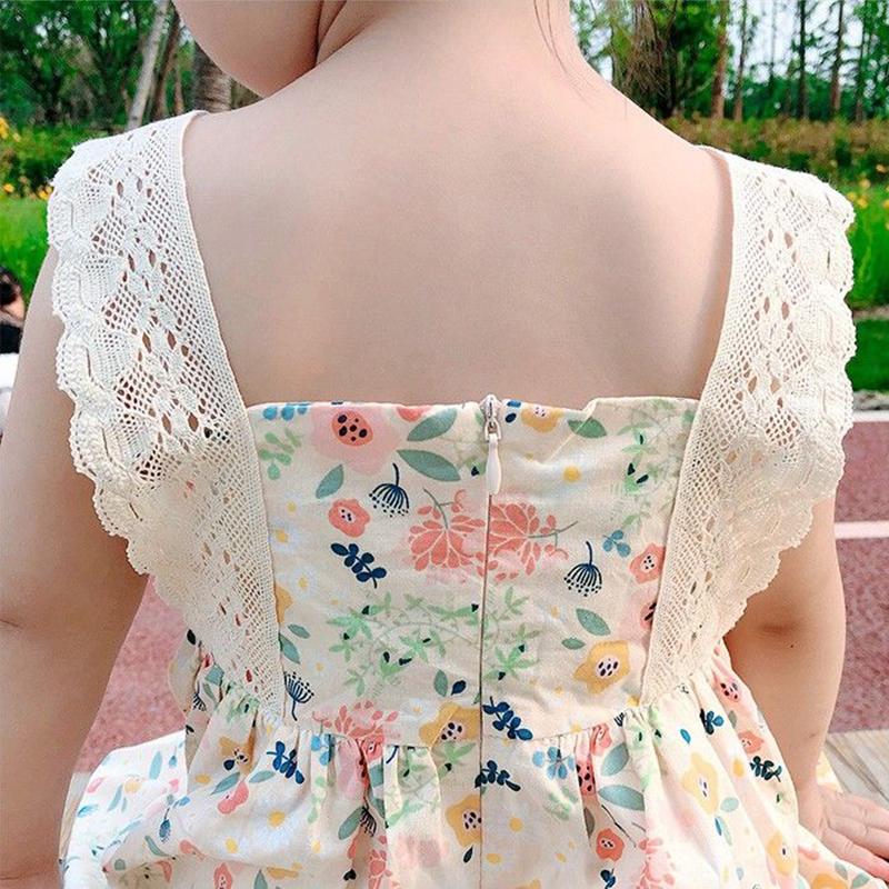 Little Girls Clothes Summer Flower Lace Sleeveless Princess Dress Elegant Cute Toddler Kids Costume Vestidos