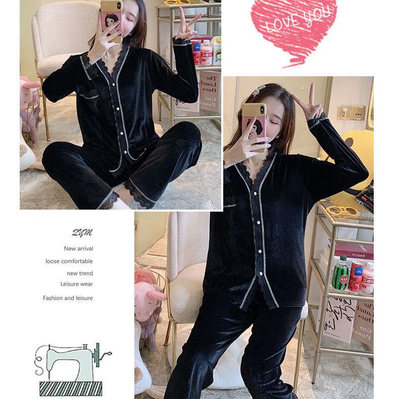 Golden Velvet Princess Pajamas Women's Autumn and Winter Long-sleeved Two-piece Suit Women's Spring and Autumn Casual Home Wear Can Be Worn Outside