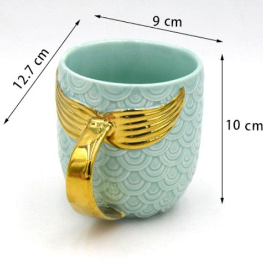 400ml Creative Ceramic Mermaid Tail Handle Cup Water Cup Continental Breakfast Cup Mug Novelty Couple CP Water Cup Goldfish Tail