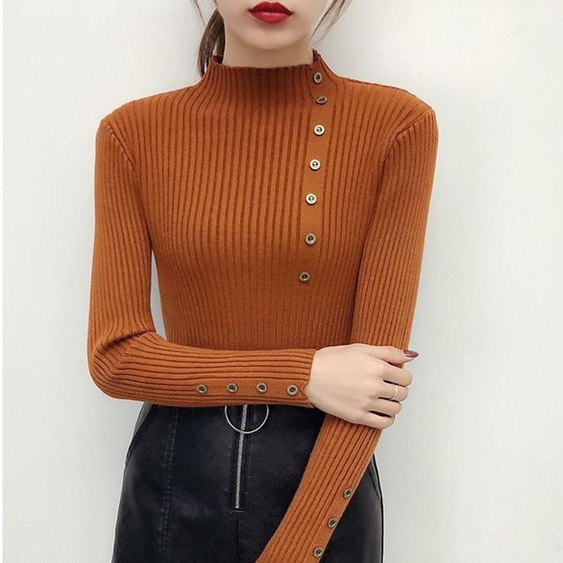 Slim High-neck Sweater Women's Long-sleeved Sweater Warm Top Spring and Autumn Solid Color