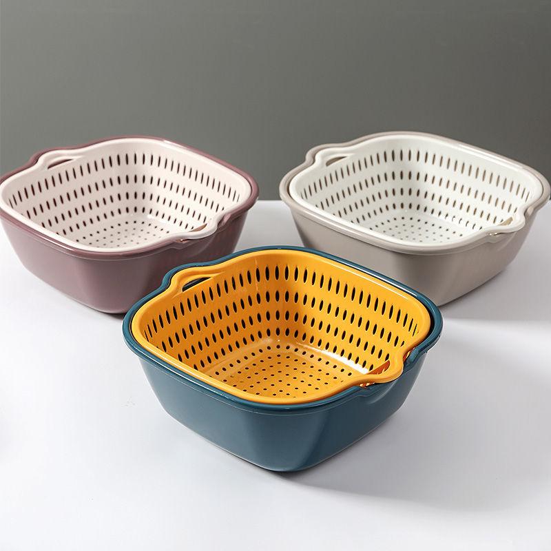 Double-layer Kitchen Sink Drain Basket Pot Assortment Vegetable Washing Basket Household Living Room Plastic Fruit Bowl Washing Fruit Plate