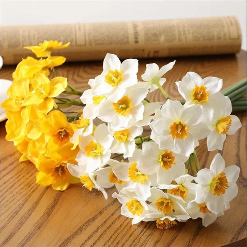 6 Bunches of Daffodils Simulation Artificial Flowers Silk Flowers Small Fresh Home Living Room Vase Flower Arrangement Decoration Ornaments