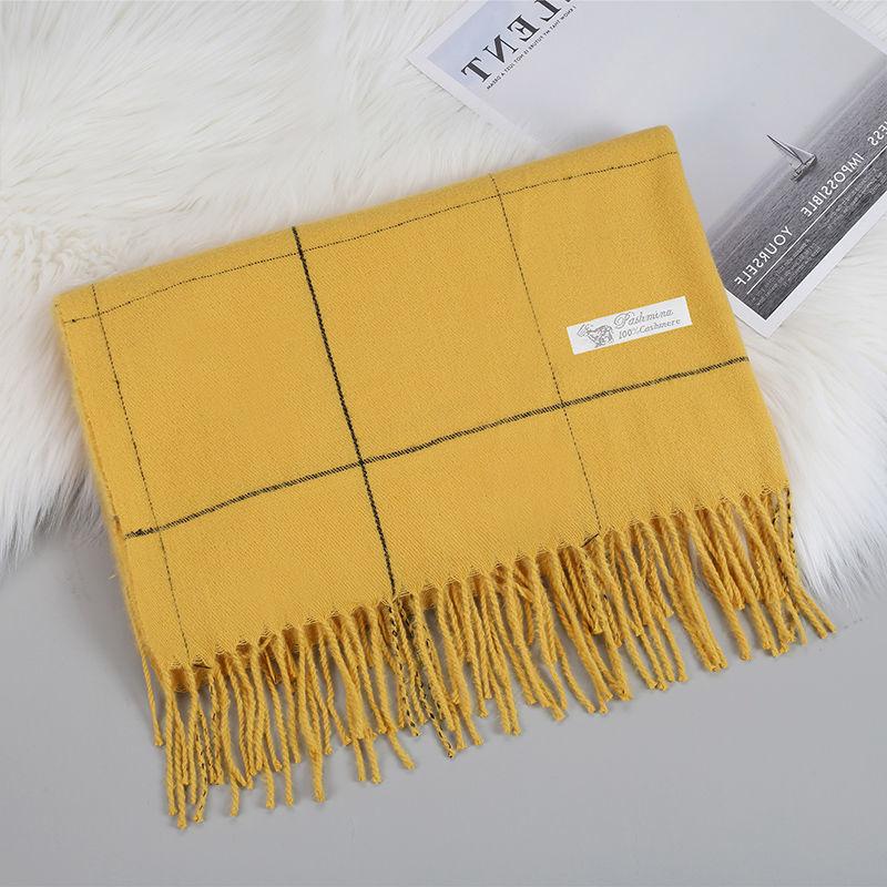 Winter Imitation Cashmere Plaid Scarf Fashion Warm All-match Scarf Lengthened Fringed Scarf Shawl for Women