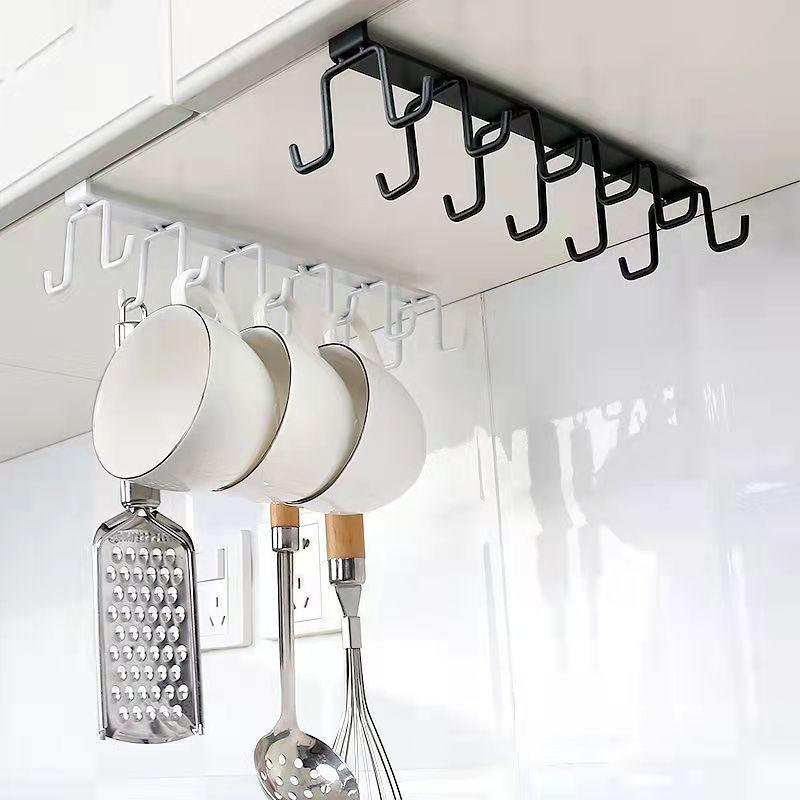 Mug Holder Coffee Cup Rack Towel Hooks Kitchen Hanging Shelf Organizer Double Row Rack Kitchen Cabinets Organization Coat Rack Shovel Mount Hook Rails