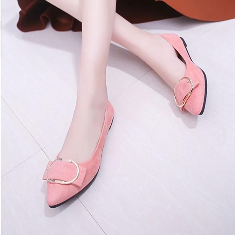 Korean Style Spring Pointed Toe Shoes All-match Square Buckle Women's Shoes Flat Heel Flat Shallow Mouth Comfortable Casual Large Size Women's Shoes