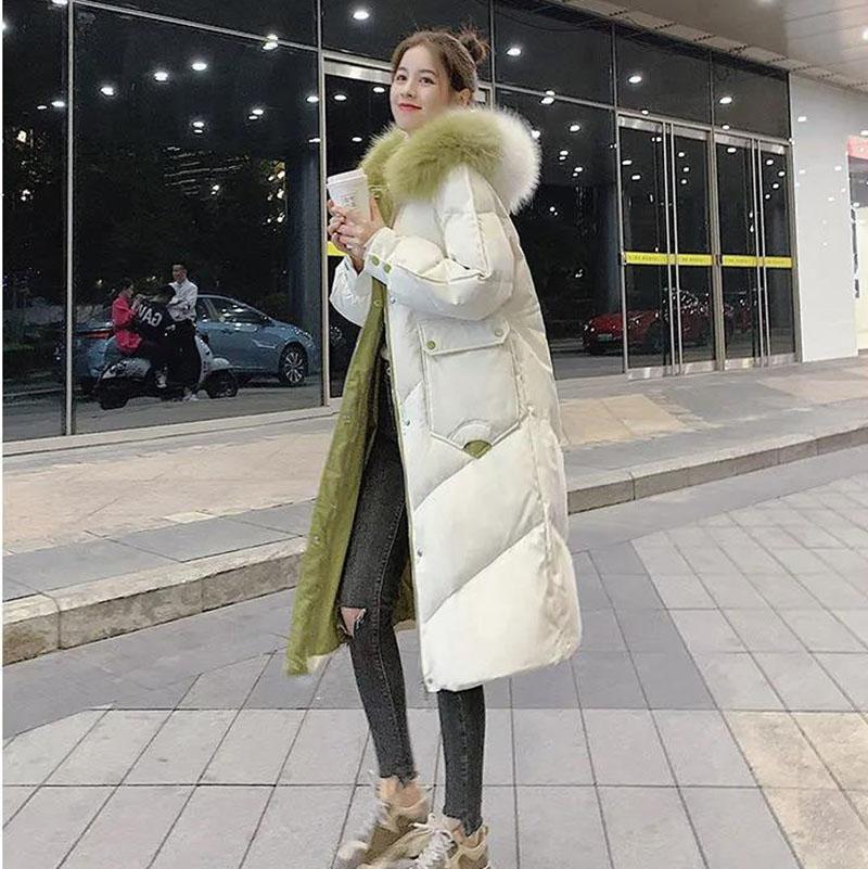 Women's Over-the-knee Mid-length Padded Coat Winter Coat Thick Padded Coat Big Fur Collar Loose Bread Parkas